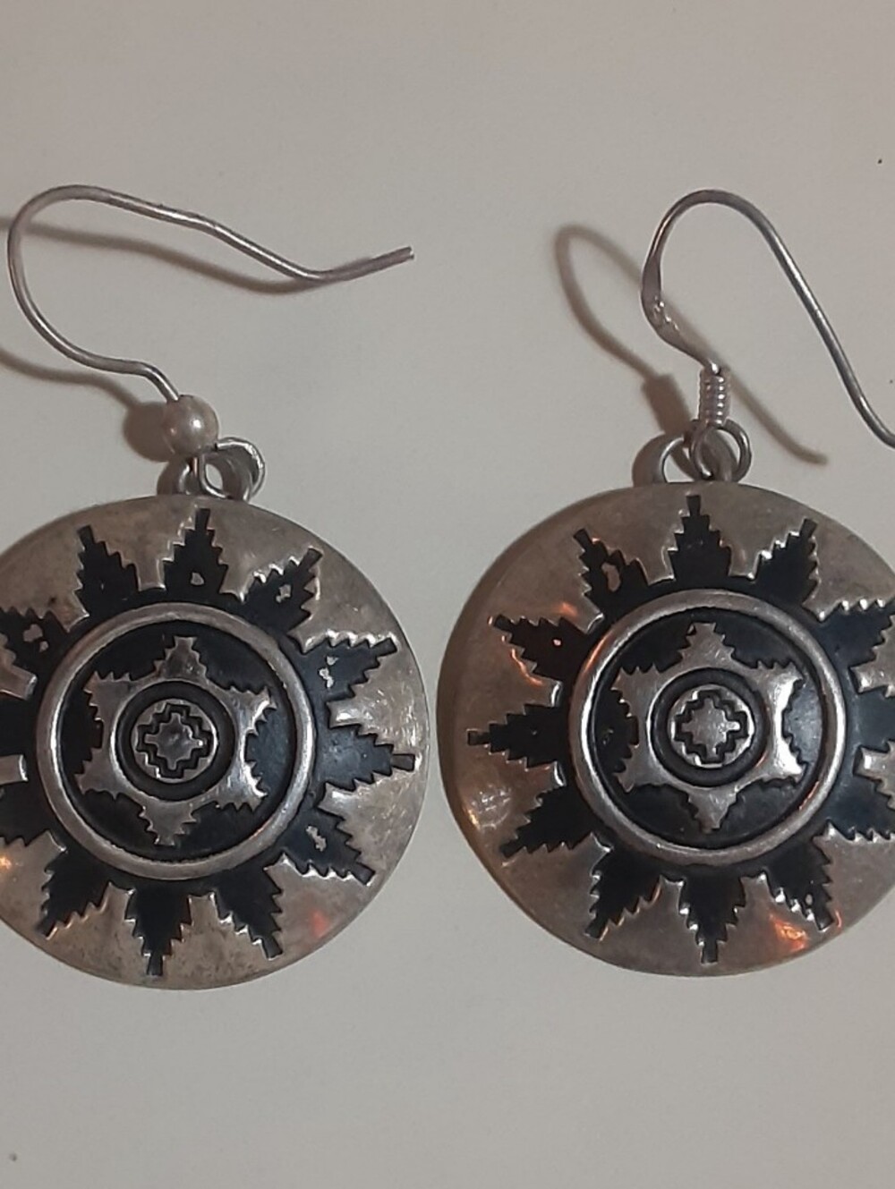Vintage Southwest Native STERLING SUN depiction Earrings c1960-70